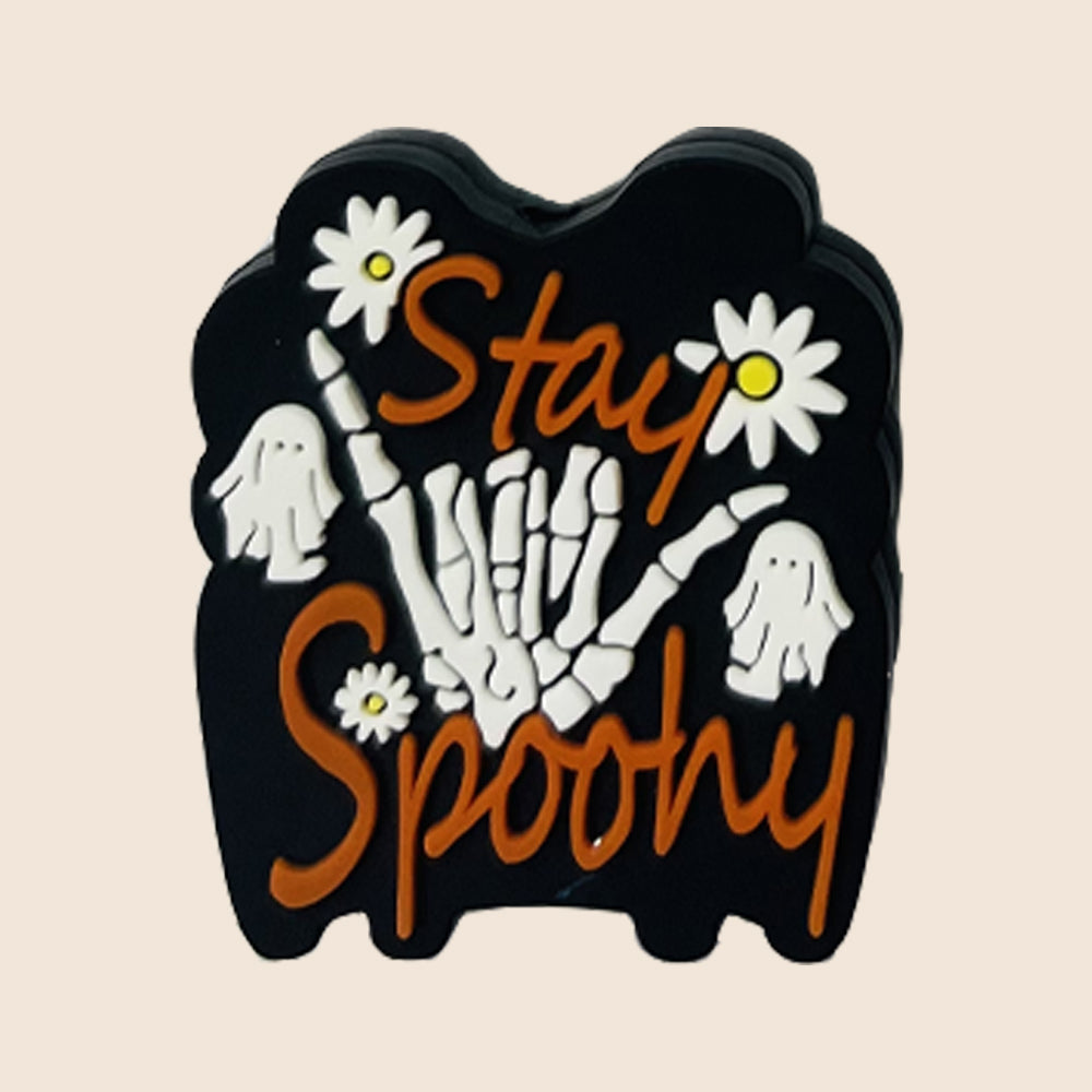 Wholesale 10pcs Cartoon Halloween Ghost Checkerboard Flower DIY Bead Pen Silicone Beads